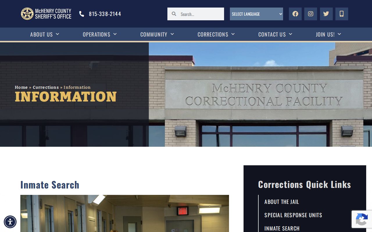 McHenry County Correctional Facility inmate search and current custody information