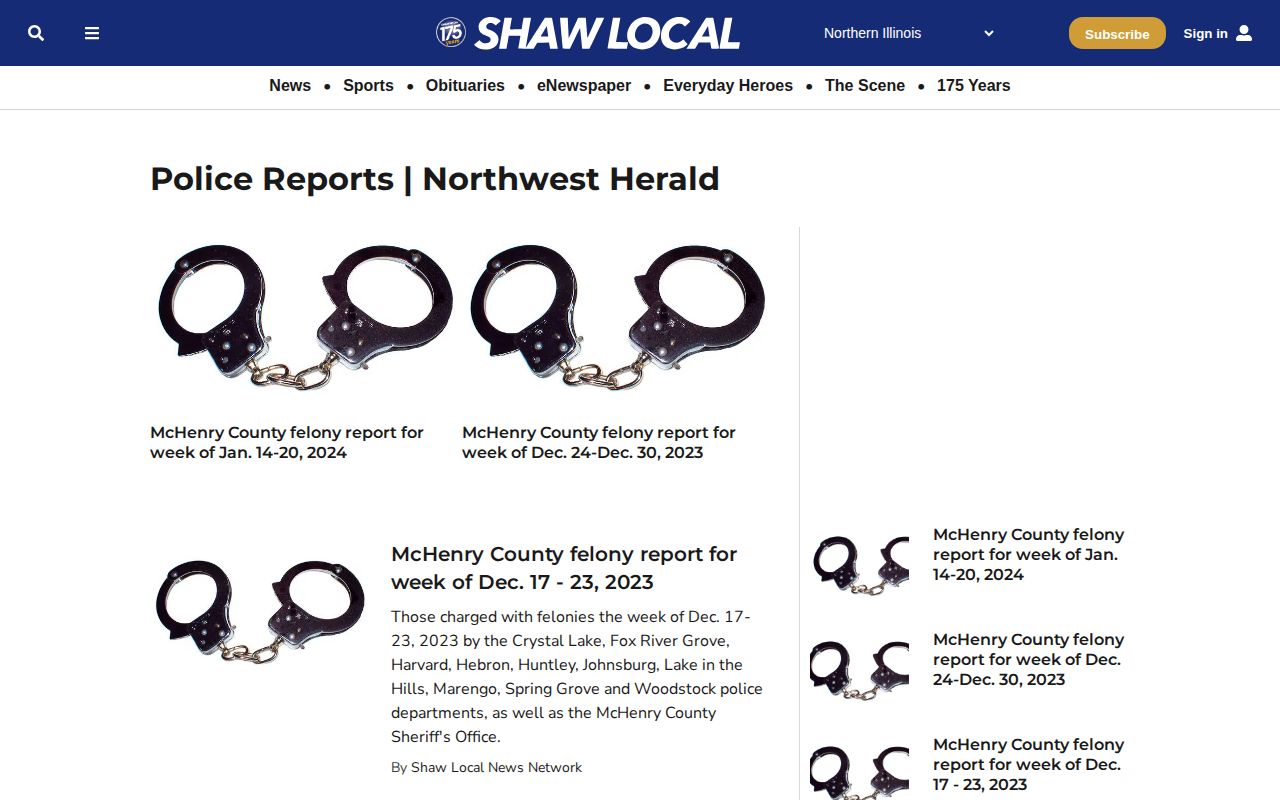McHenry County Police Reports archive for local arrest and court news